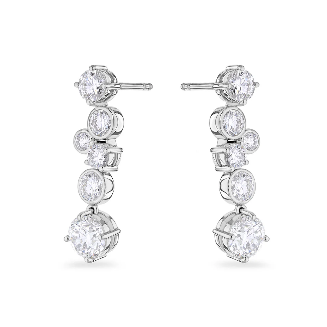 18ct White Gold Round Brilliant Cut Diamond Drop Earrings - Image 3