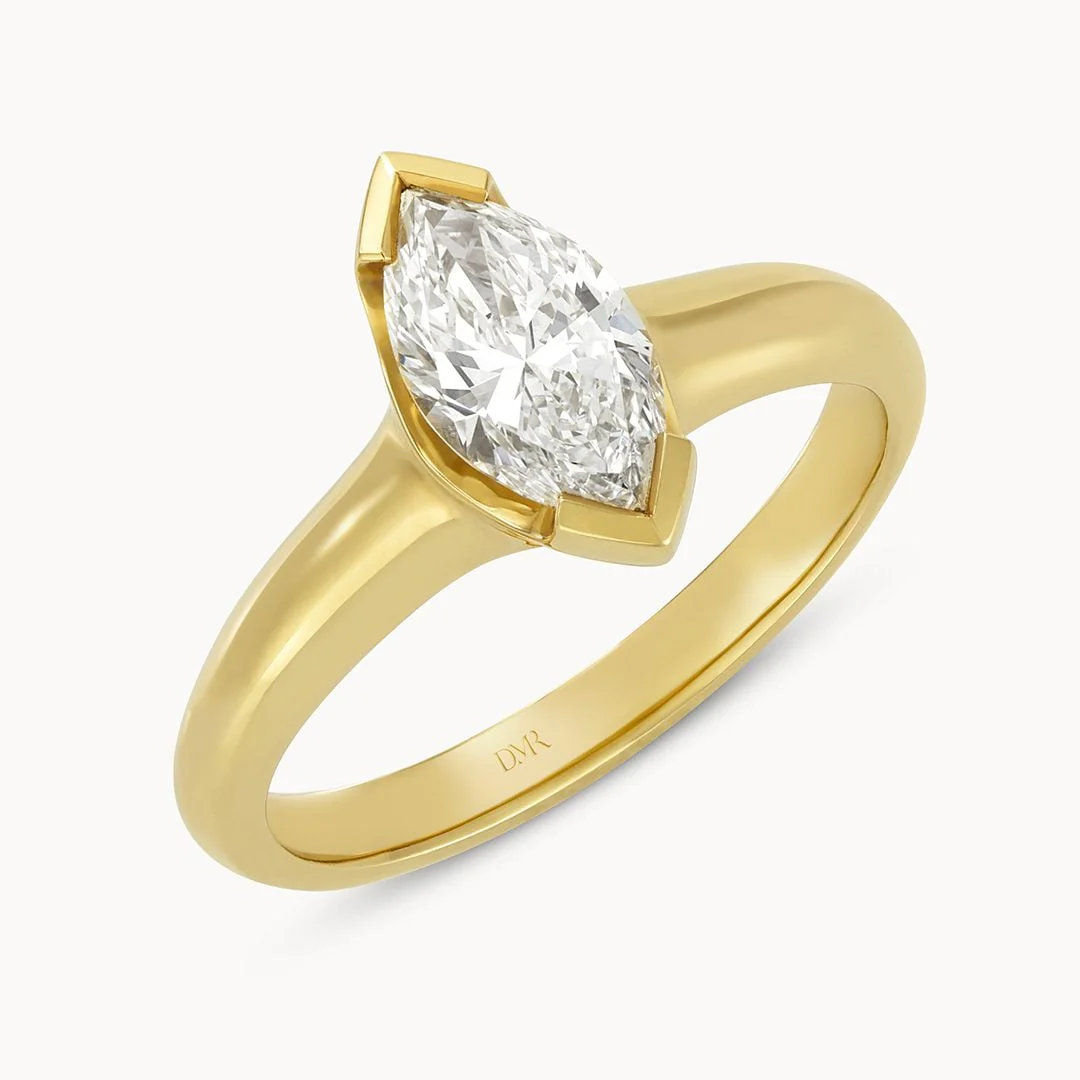Alina 18ct Yellow Gold Marquise Cut Diamond Solitaire Ring - Image 3