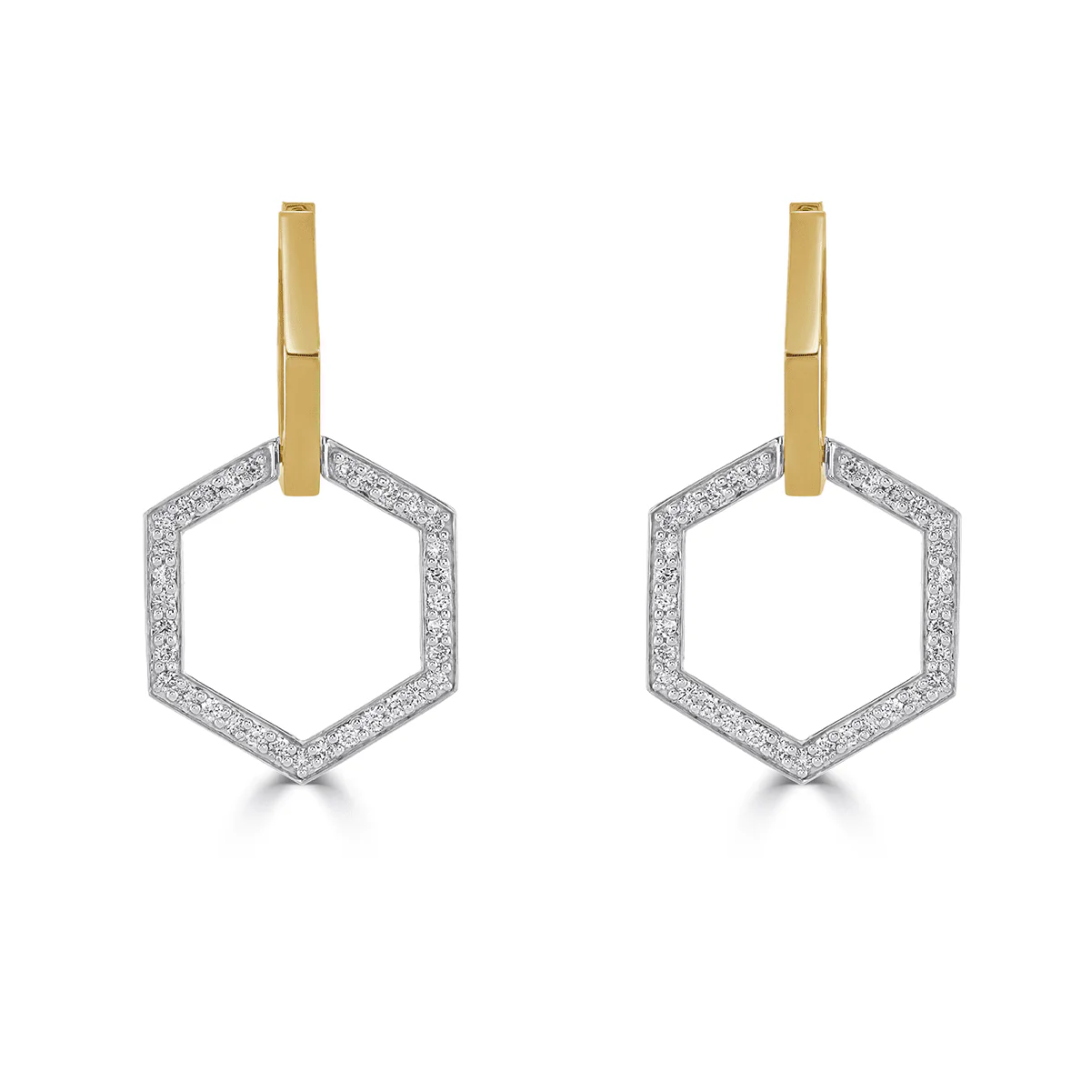 Honeycomb Yellow and White Gold Double Hex Earrings