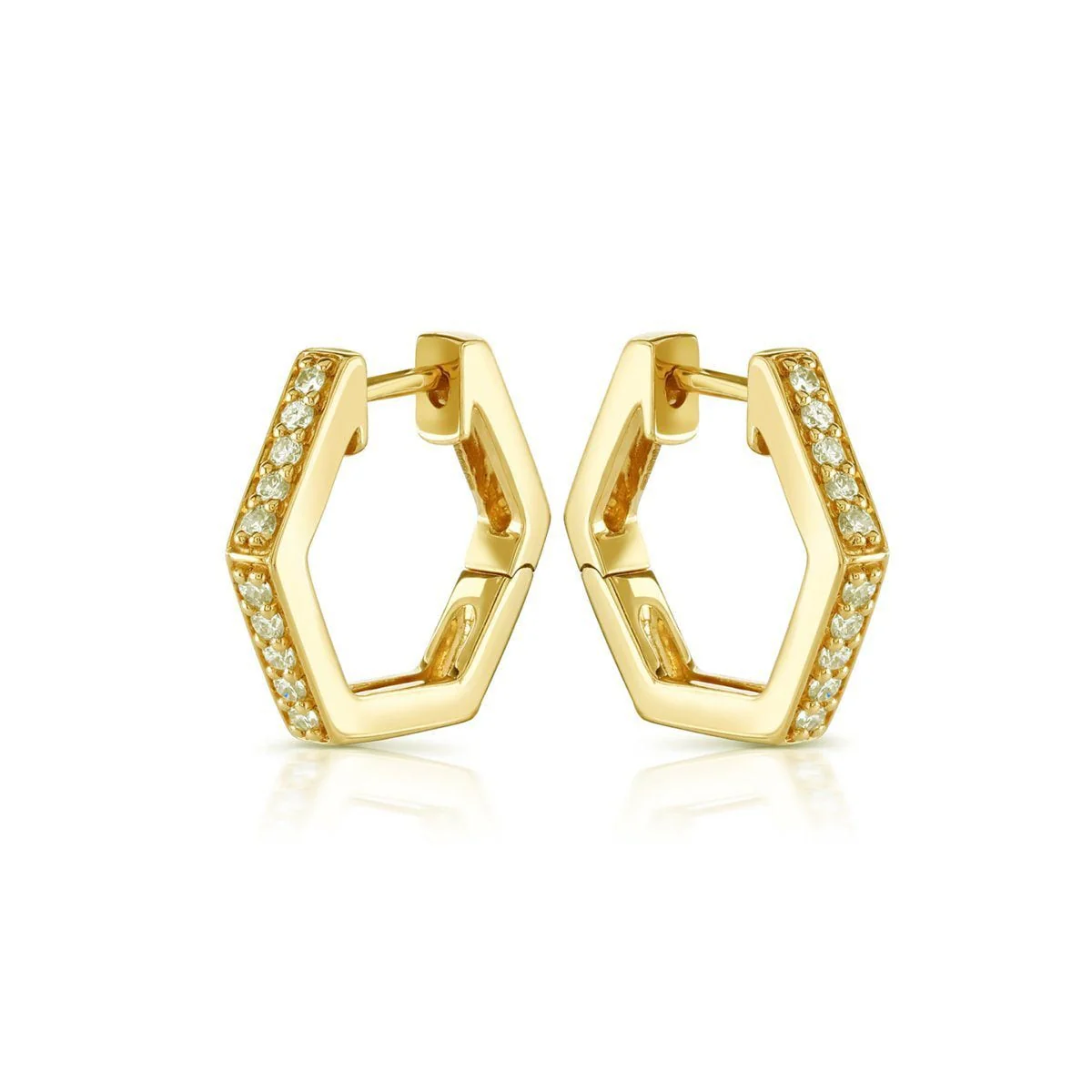 Honeycomb Yellow Gold Diamond Hoop Earrings