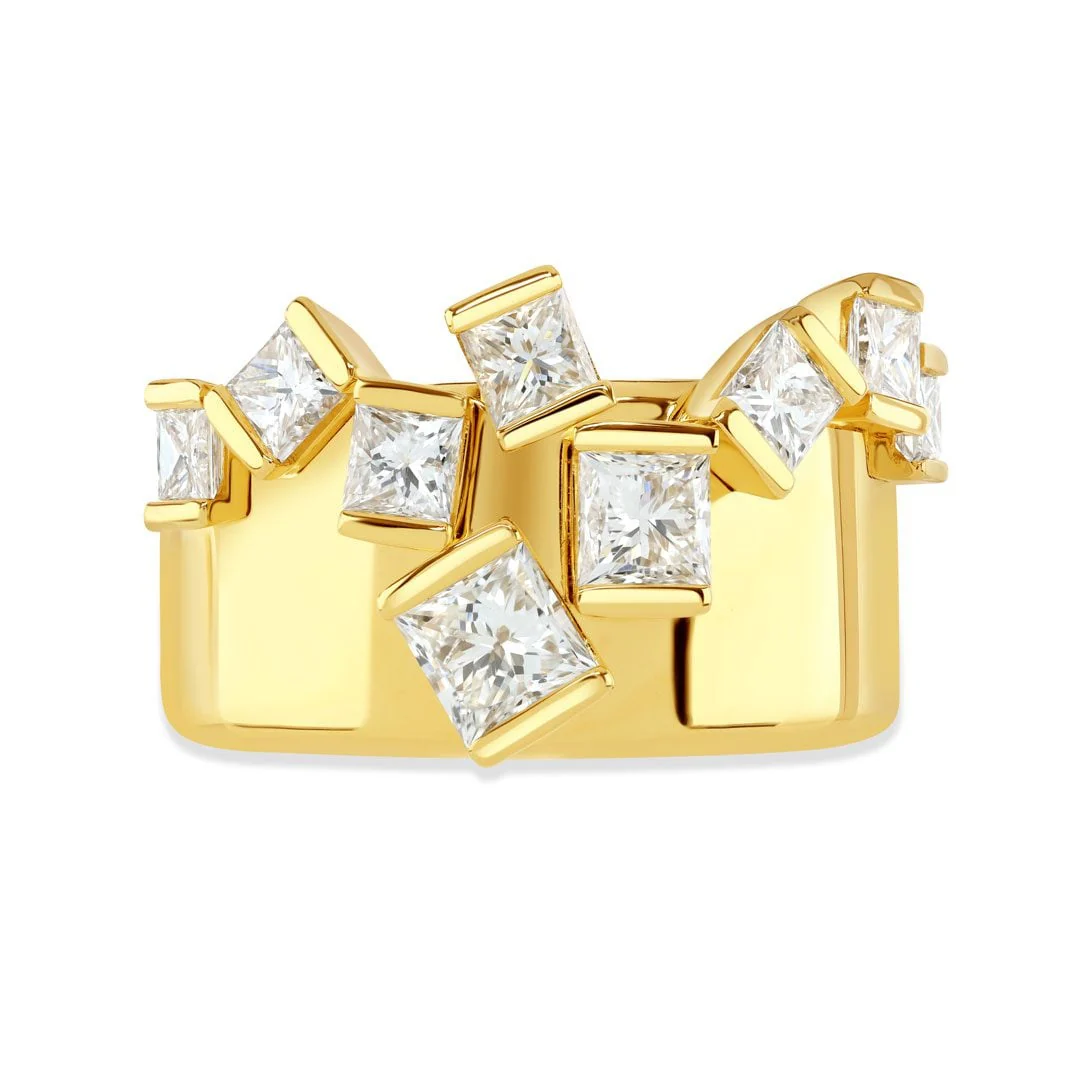 Hopscotch Cascade Yellow Gold Princess Cut Diamond Ring