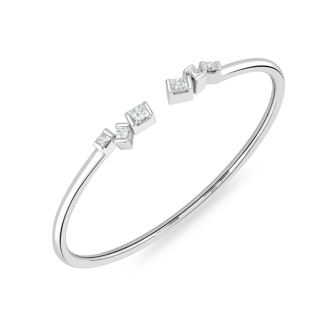 Hopscotch White Gold Princess Cut Diamond Torque Bangle - Image 2