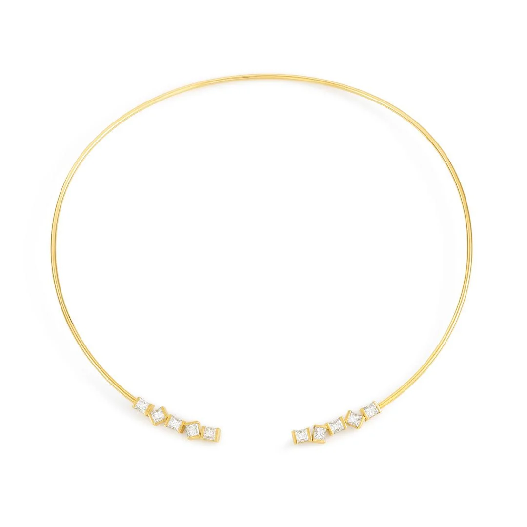 Hopscotch Yellow Gold Princess Cut Diamond Torque Collar