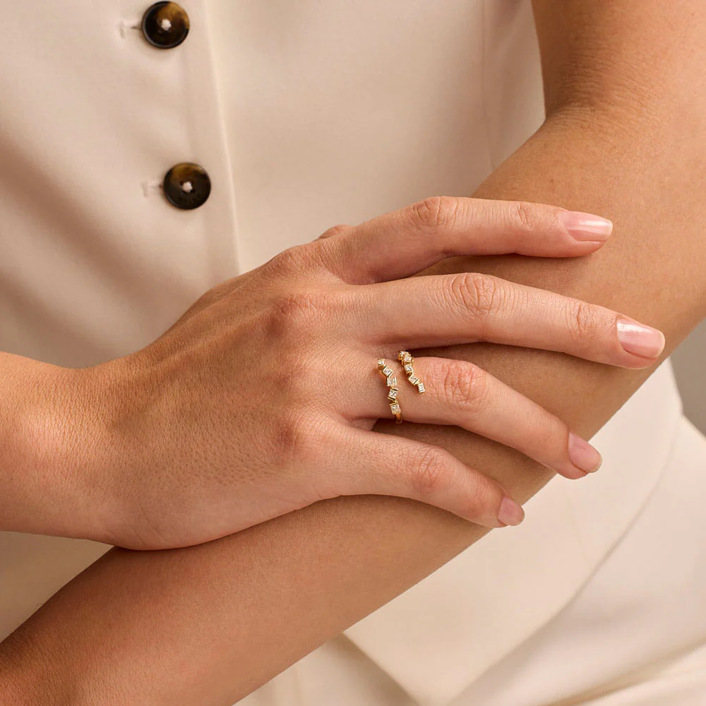 Hopscotch Yellow Gold Wraparound Diamond Ring - Image 2