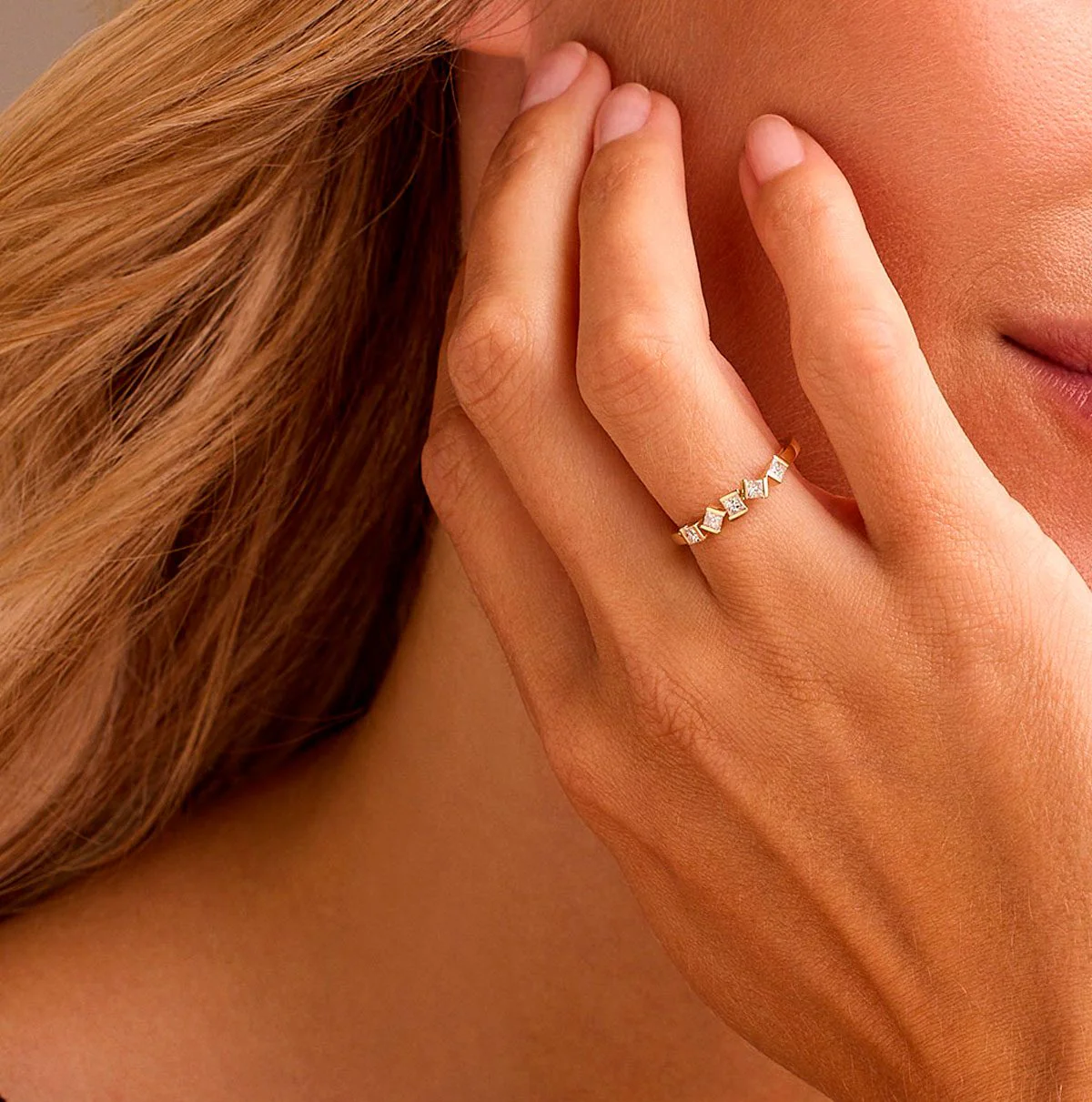 Hopscotch Yellow Gold Diamond Stacking Ring - Image 2
