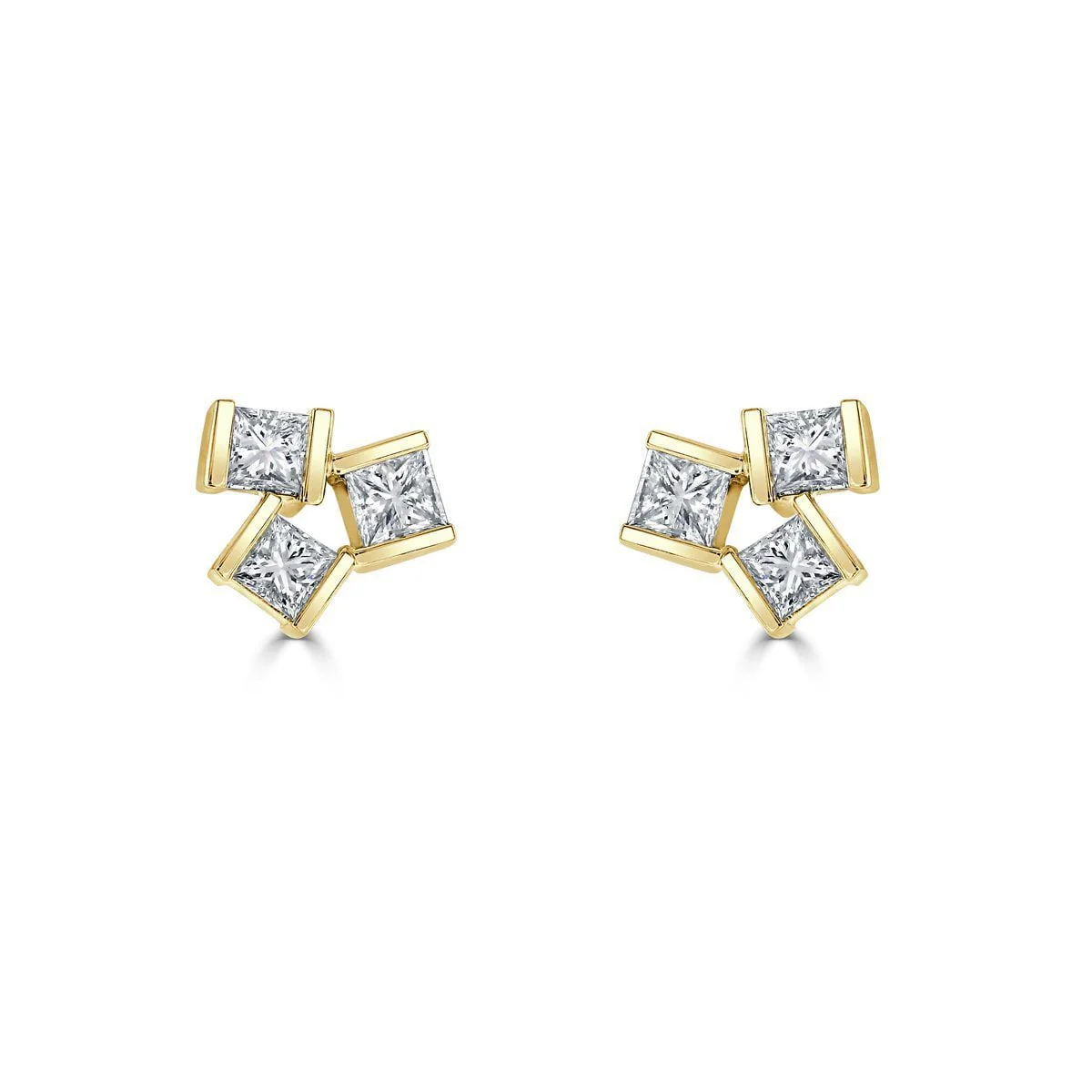 Hopscotch Yellow Gold Diamond Stud Earrings