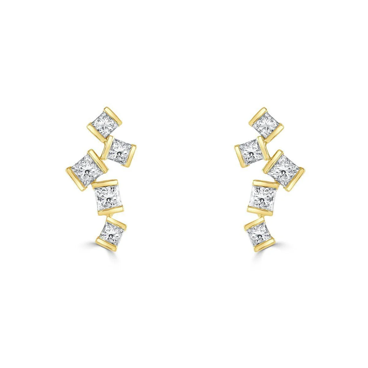 Hopscotch Yellow Gold Diamond Stud Earrings