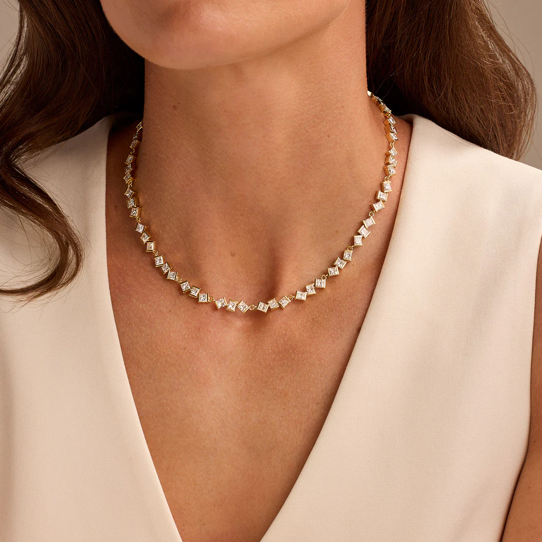 Hopscotch Yellow Gold Princess Cut Diamond Necklace - Image 2