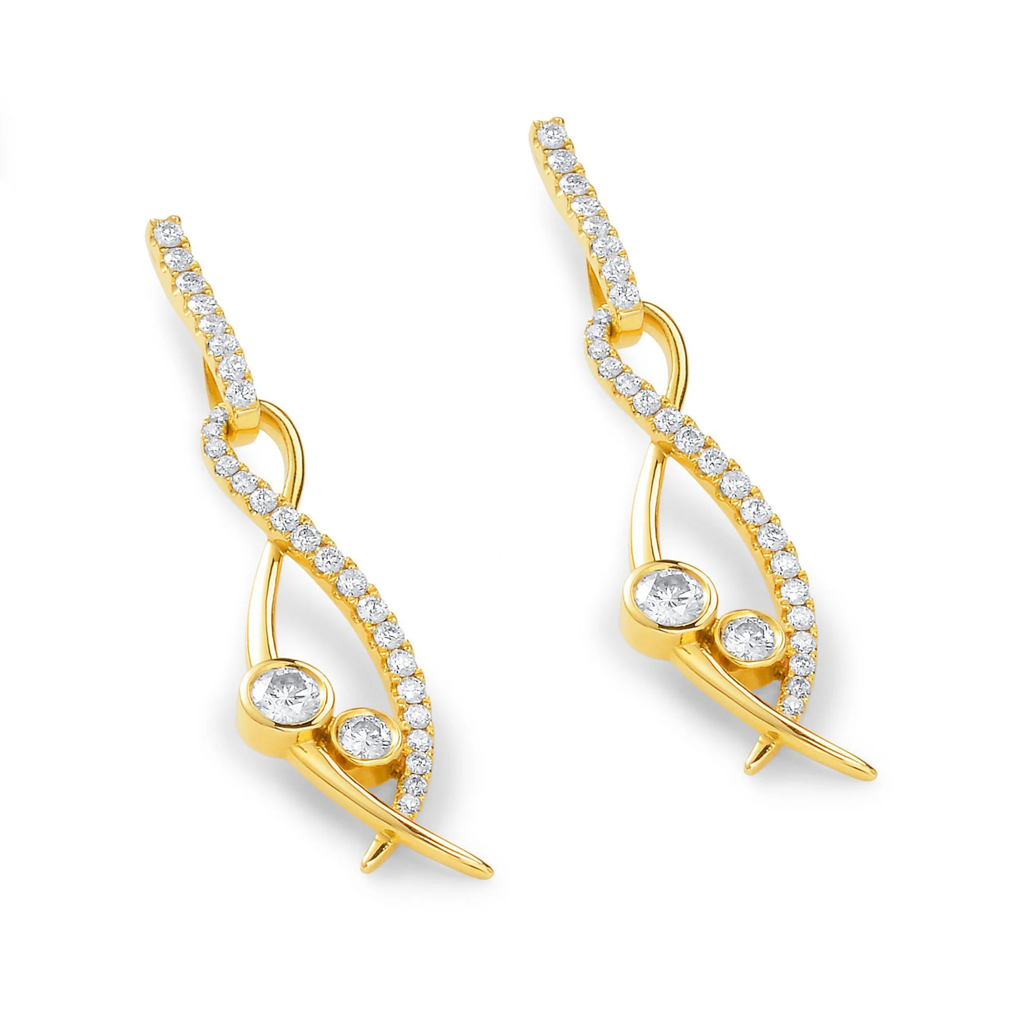 Lunar Yellow Gold Diamond Drop Earrings - Image 3