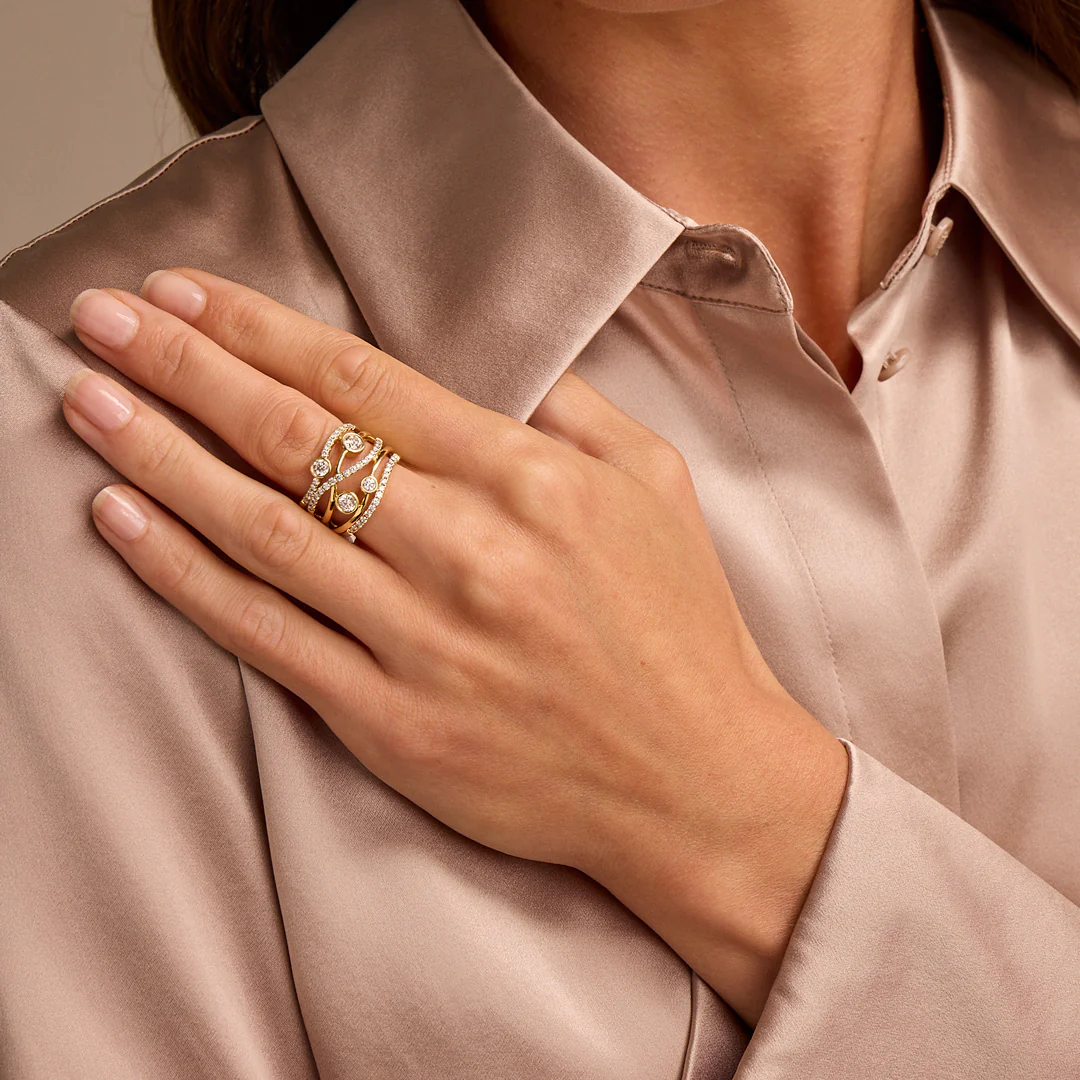 Lunar Yellow Gold Large Diamond Ring - Image 2