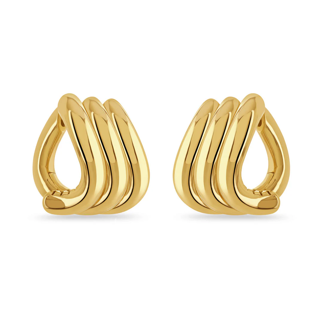 Making Waves Yellow Gold Triple Hoop Earrings - Image 3