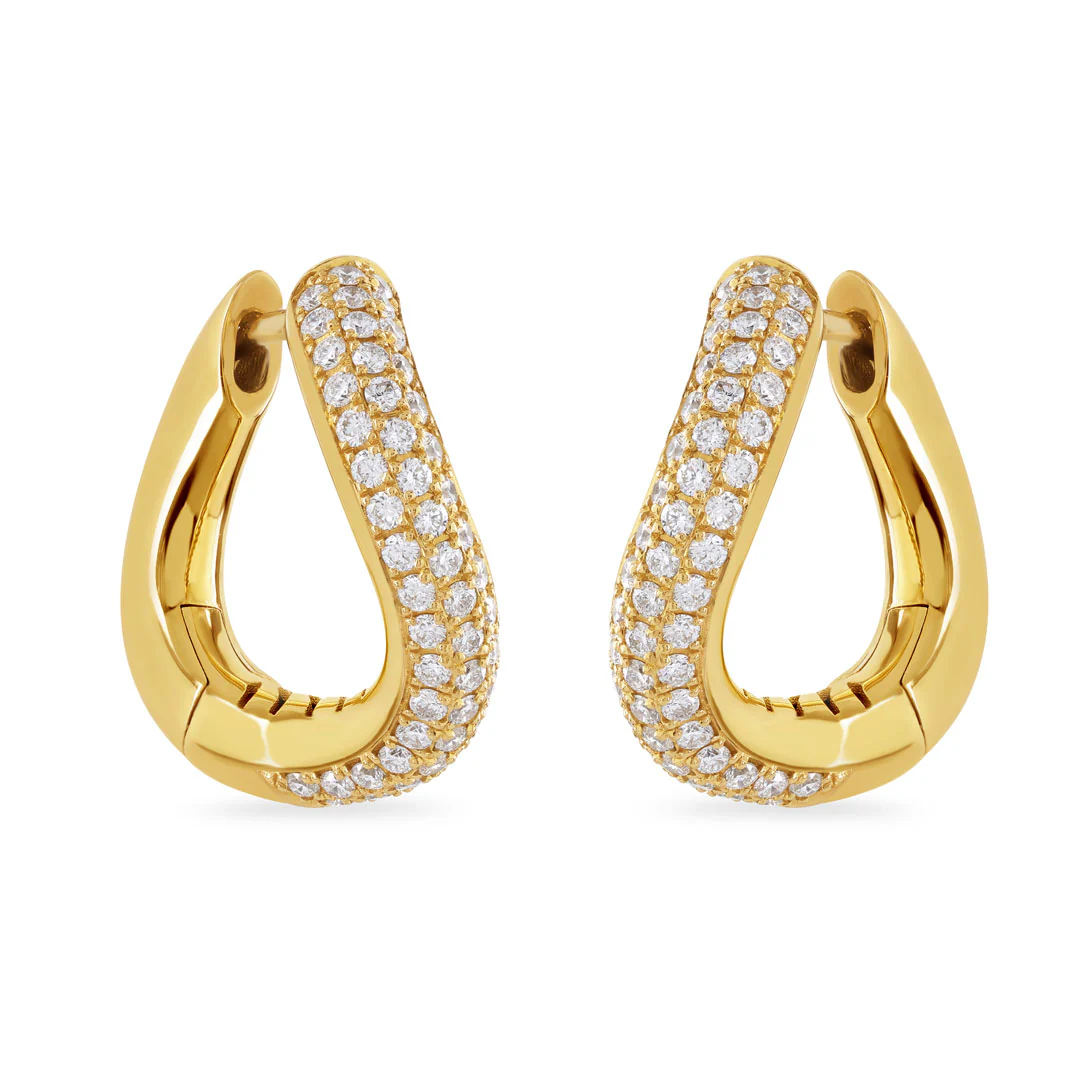 Making Waves Yellow Gold Pavé Diamond Hoop Earrings - Image 3