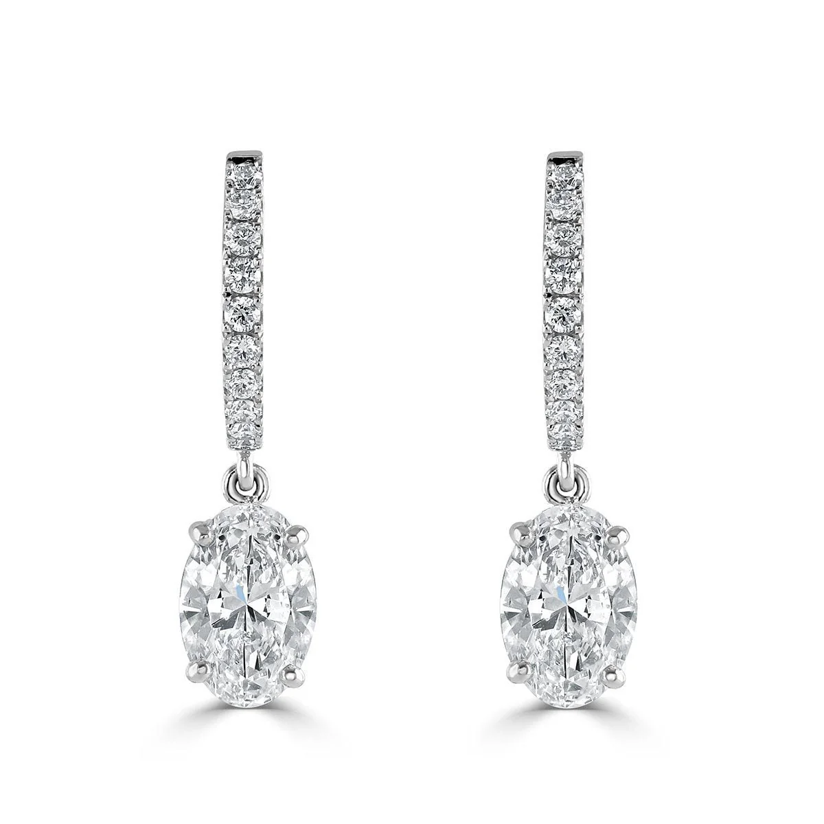 Platinum Oval Cut Diamond Huggie Earrings