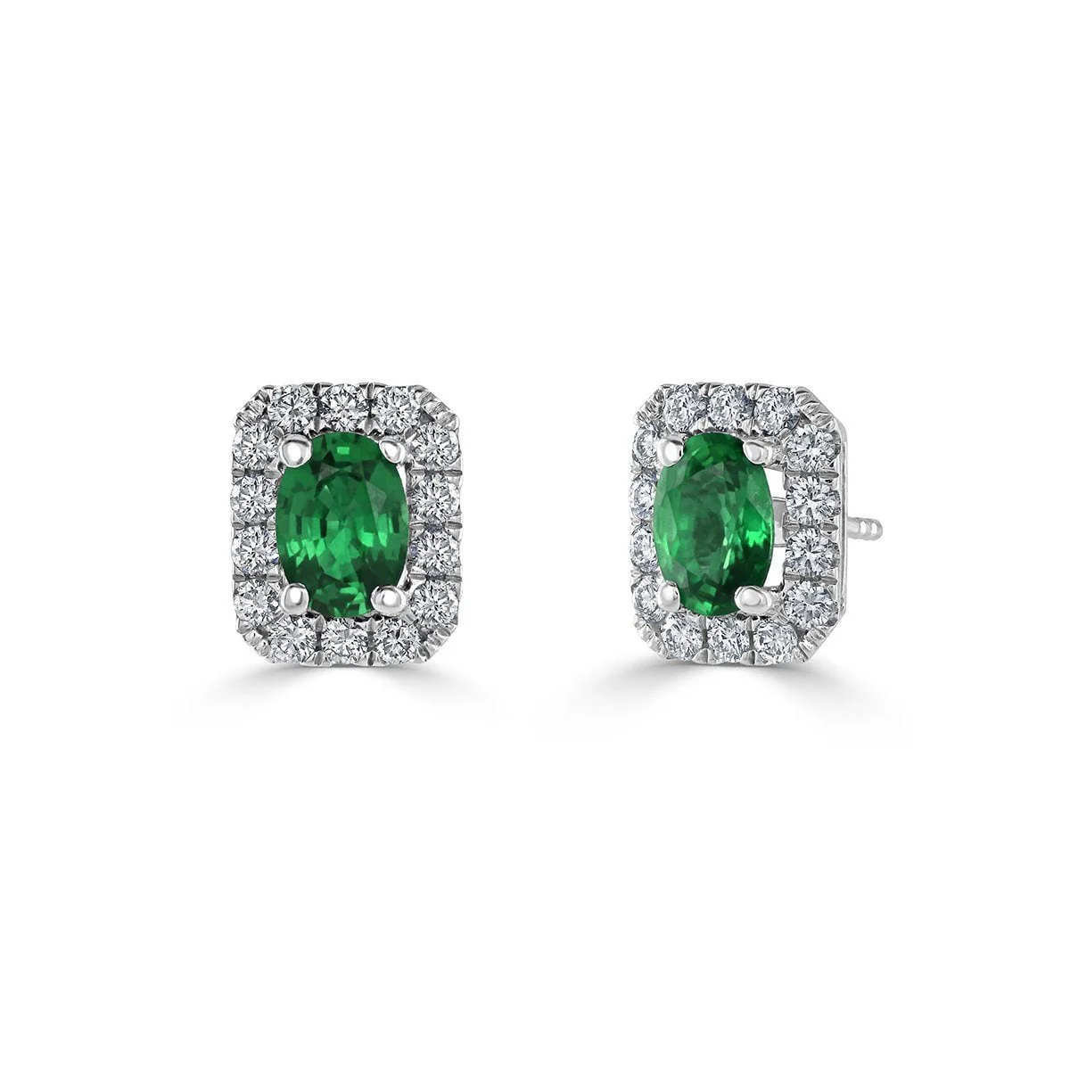 Oval Cut Emerald &amp; Diamond Earrings