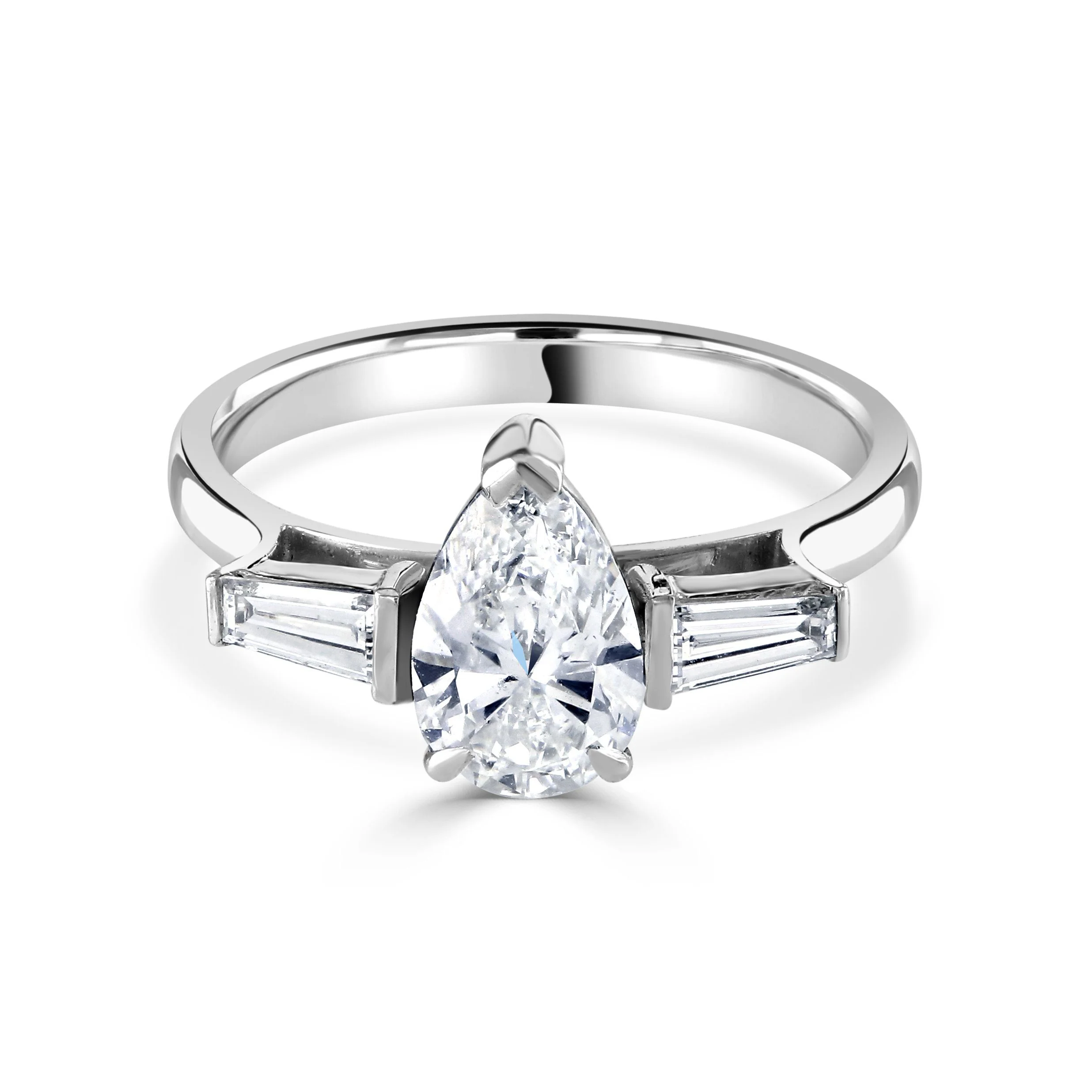 Pear Cut Three Stone Platinum Diamond Ring
