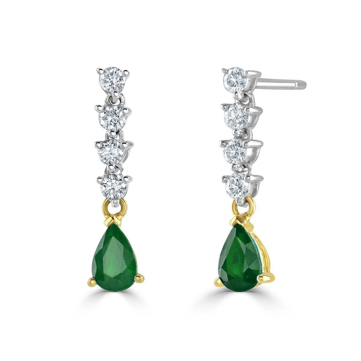 Pear Shape Emerald &amp; Diamond Drop Earrings