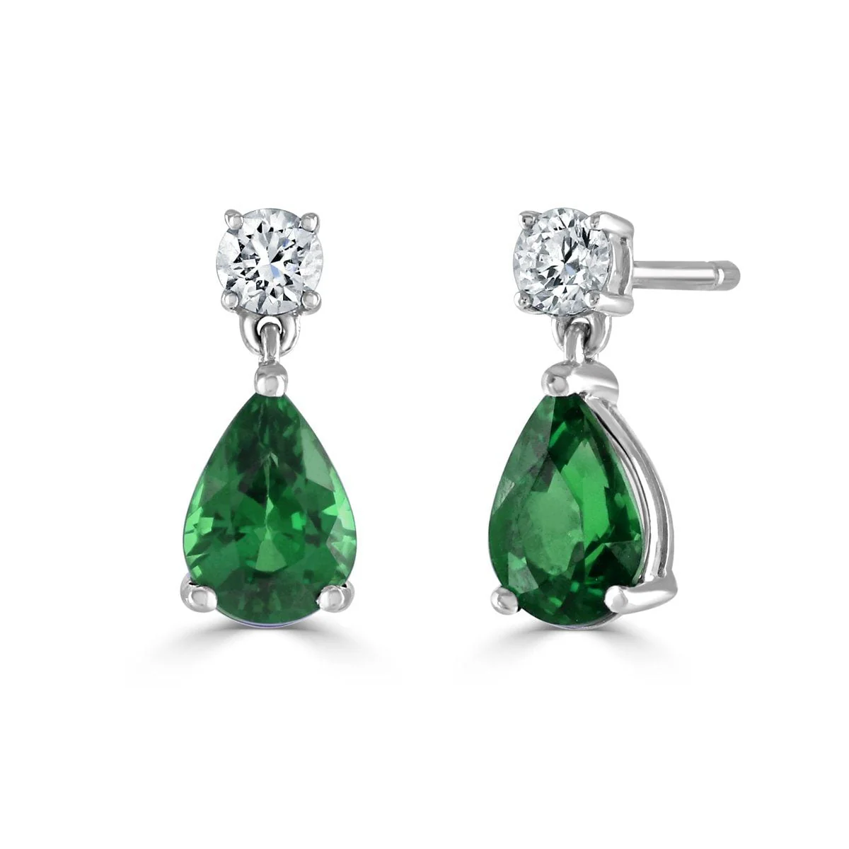 Pear Shape Emerald &amp; Diamond Earrings