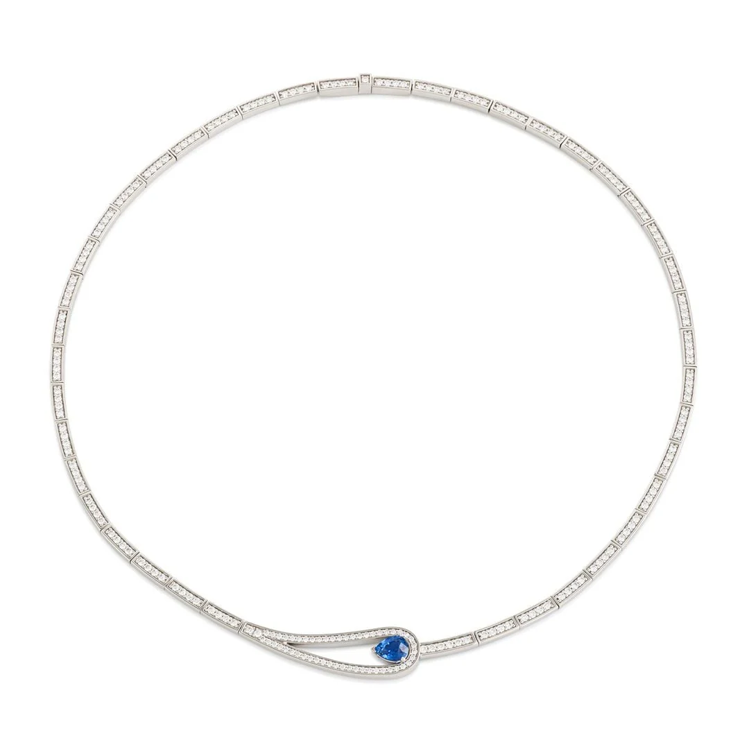 Platinum Diamond & Pear Shape Madagascar Sapphire Collar