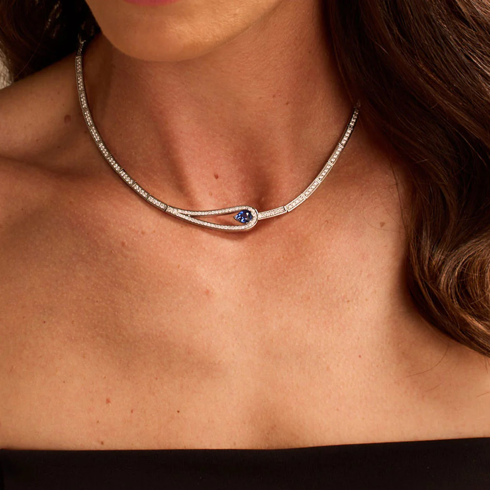 Platinum Diamond & Pear Shape Madagascar Sapphire Collar - Image 2