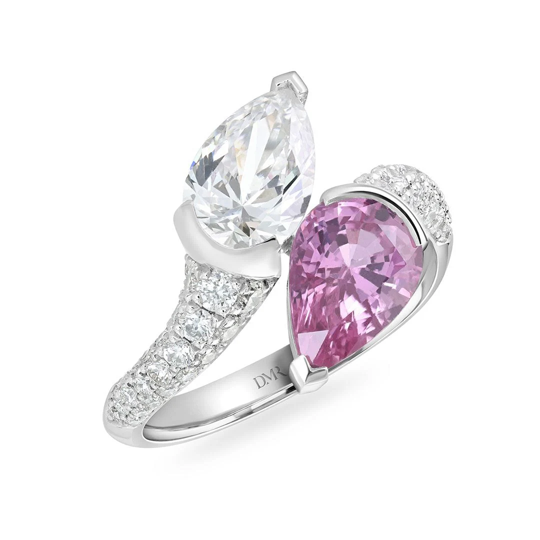 Pearfection Platinum Diamond & Pink Sapphire Ring - Image 3