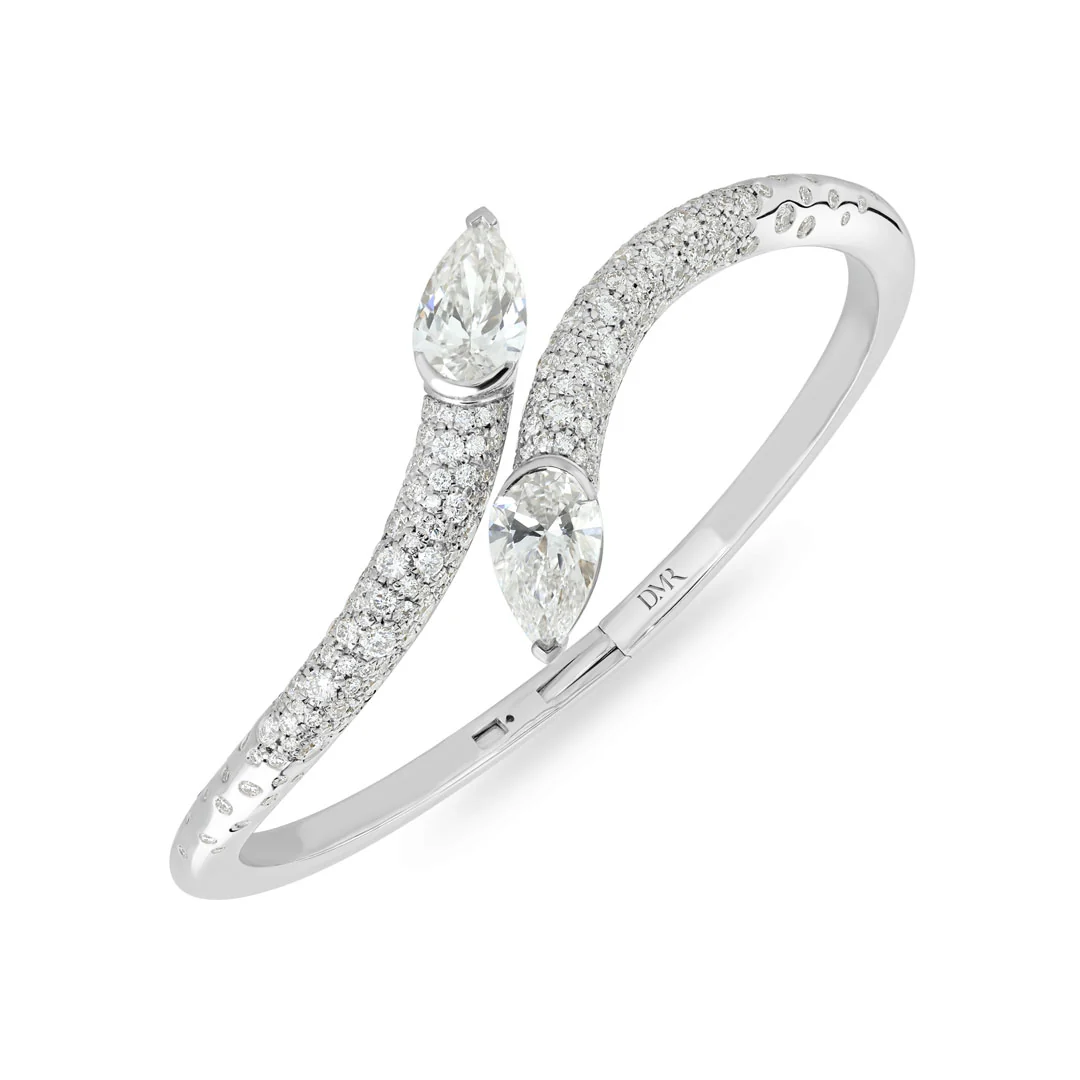 Pearfection White Gold Pear Shape Diamond Bangle - Image 3