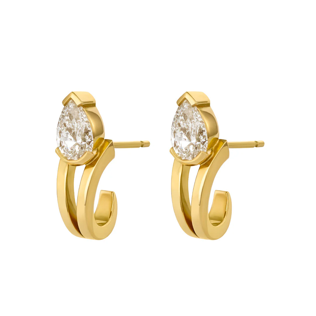 Pearfection Yellow Gold Pear Shape Diamond Earrings - Image 3