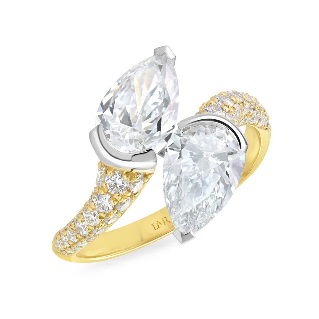 Pearfection Yellow Gold & Platinum Diamond Ring - Image 4