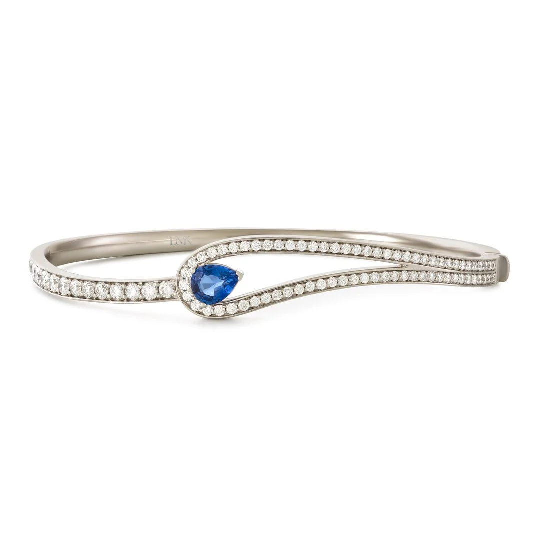 Platinum Diamond & Pear Shape Ceylon Sapphire Bangle