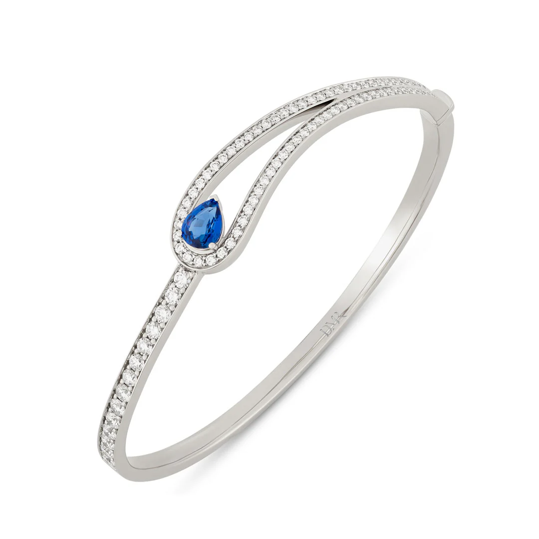 Platinum Diamond & Pear Shape Ceylon Sapphire Bangle - Image 3