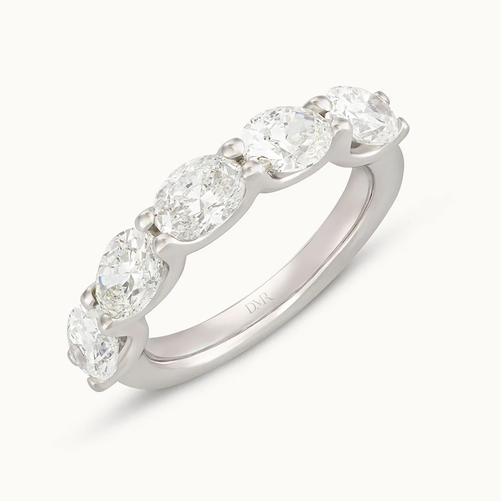 Signature Platinum Oval Cut Diamond Five Stone Eternity Ring - Image 3