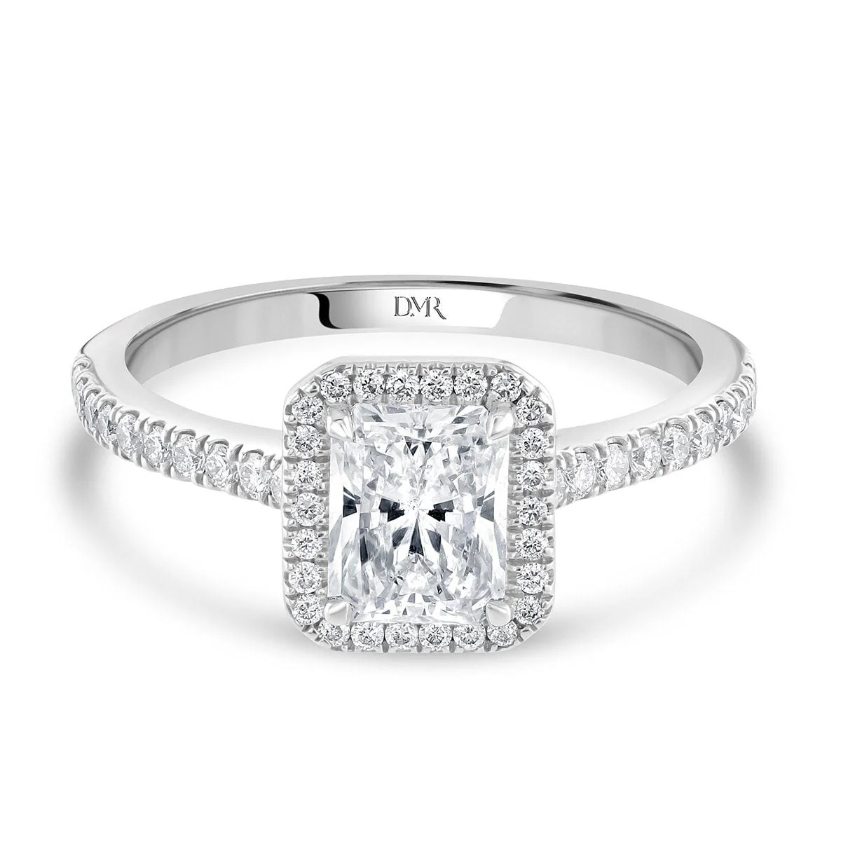 Radiant Cut Halo Platinum Diamond Ring