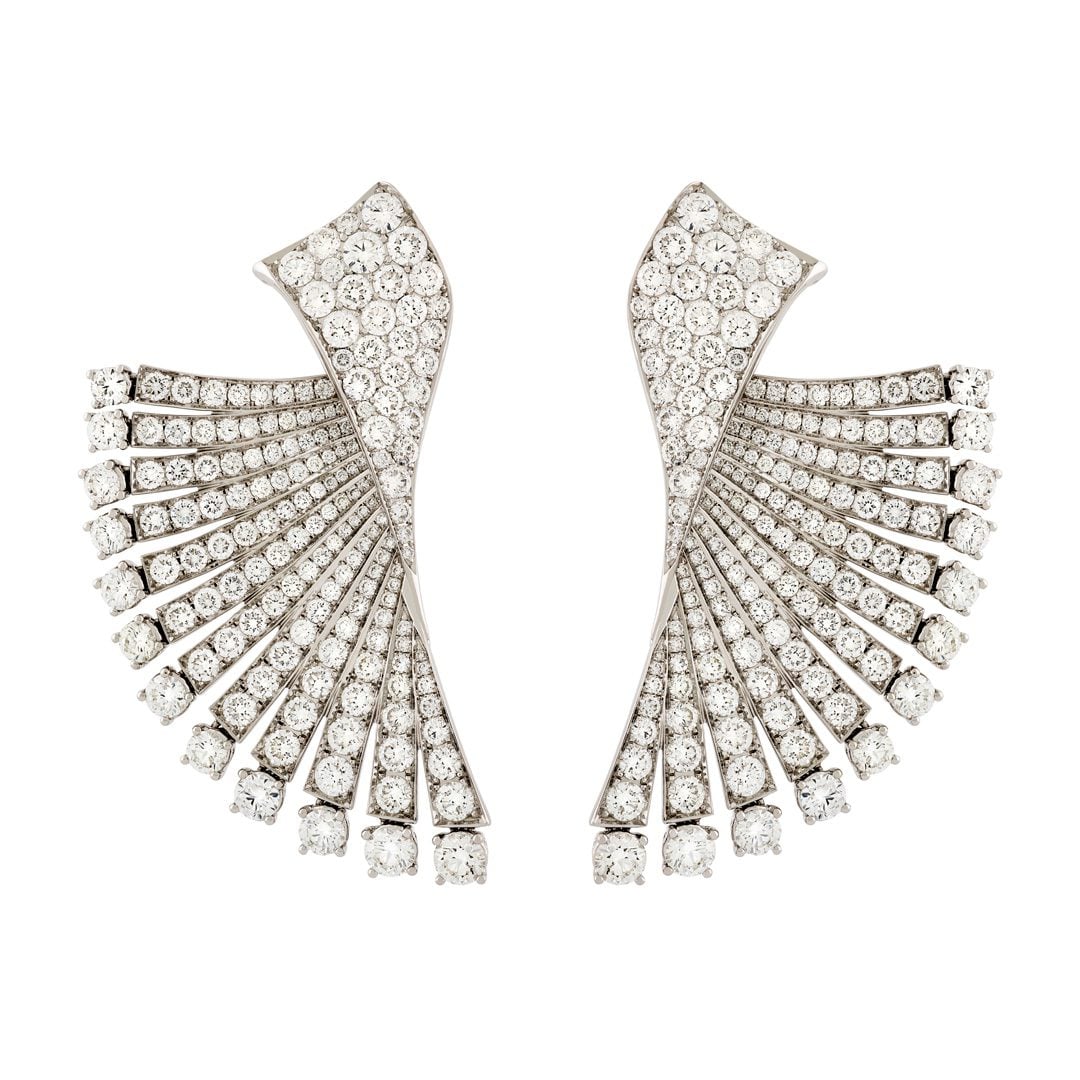18ct White Gold Round Brilliant Cut Diamond Fan Earrings