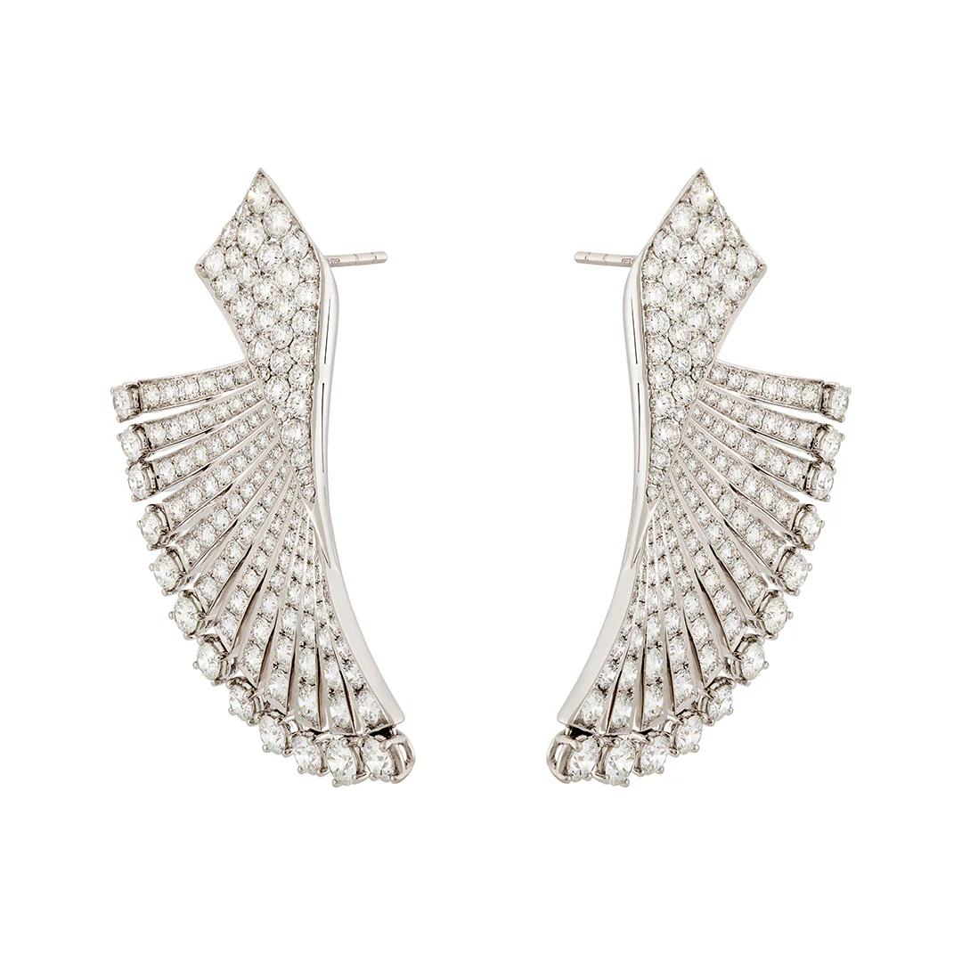 18ct White Gold Round Brilliant Cut Diamond Fan Earrings - Image 3