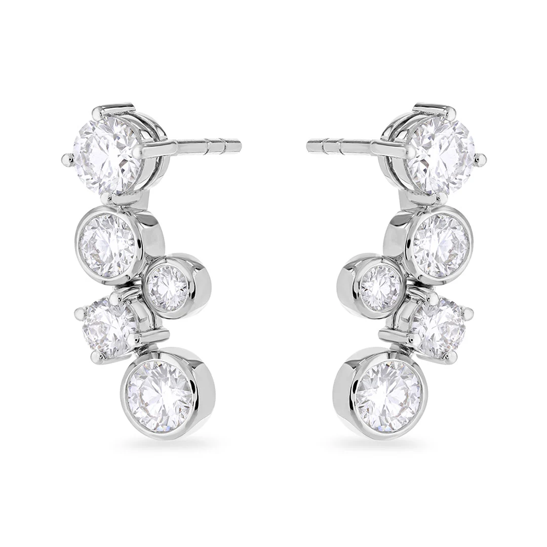 18ct White Gold Round Brilliant Cut Diamond Drop Earrings - Image 3