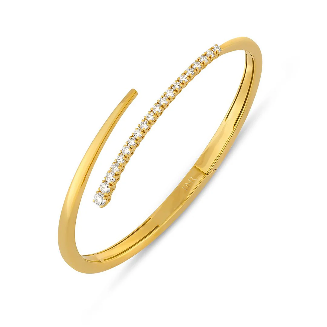 Yellow Gold Crossover Diamond Bangle - Image 3