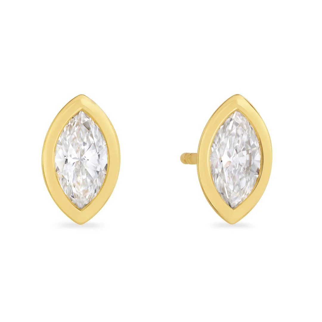 Day Diamonds Yellow Gold Marquise Cut Diamond Stud Earrings