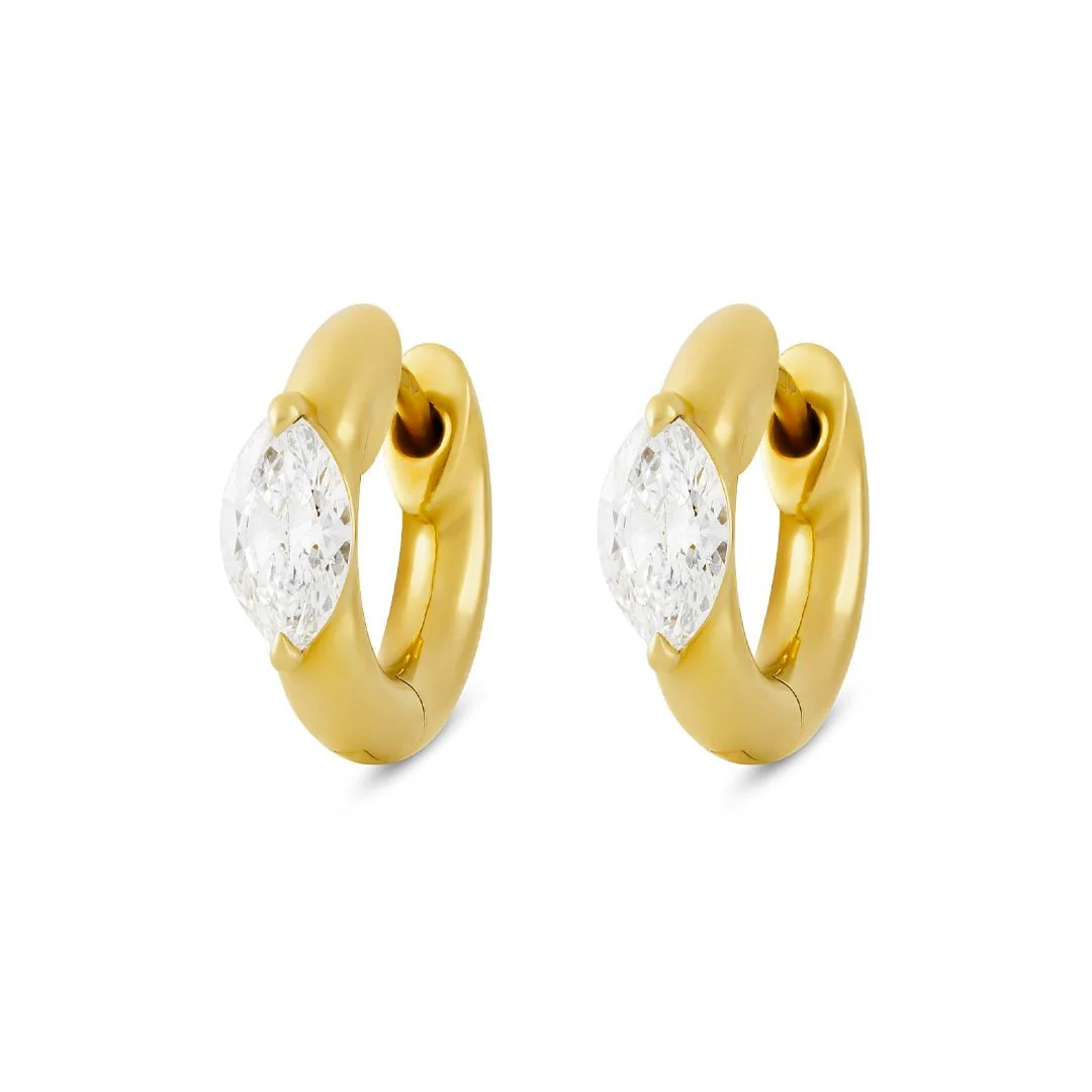 Day Diamonds Yellow Gold Marquise Cut Diamond Hoop Earrings