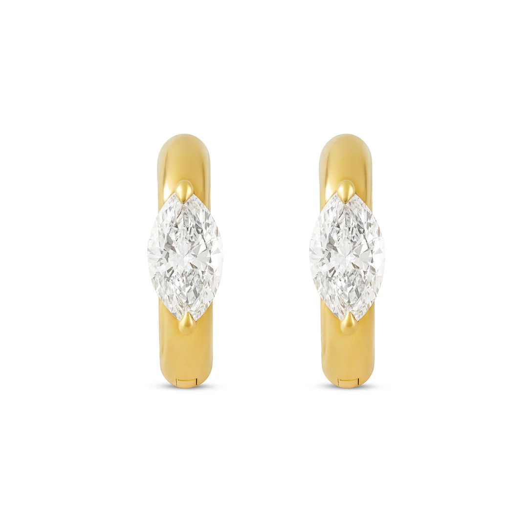 Day Diamonds Yellow Gold Marquise Cut Diamond Hoop Earrings - Image 3