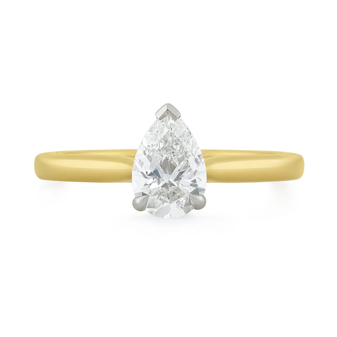 18ct Yellow Gold Pear Shape Diamond Solitaire Ring