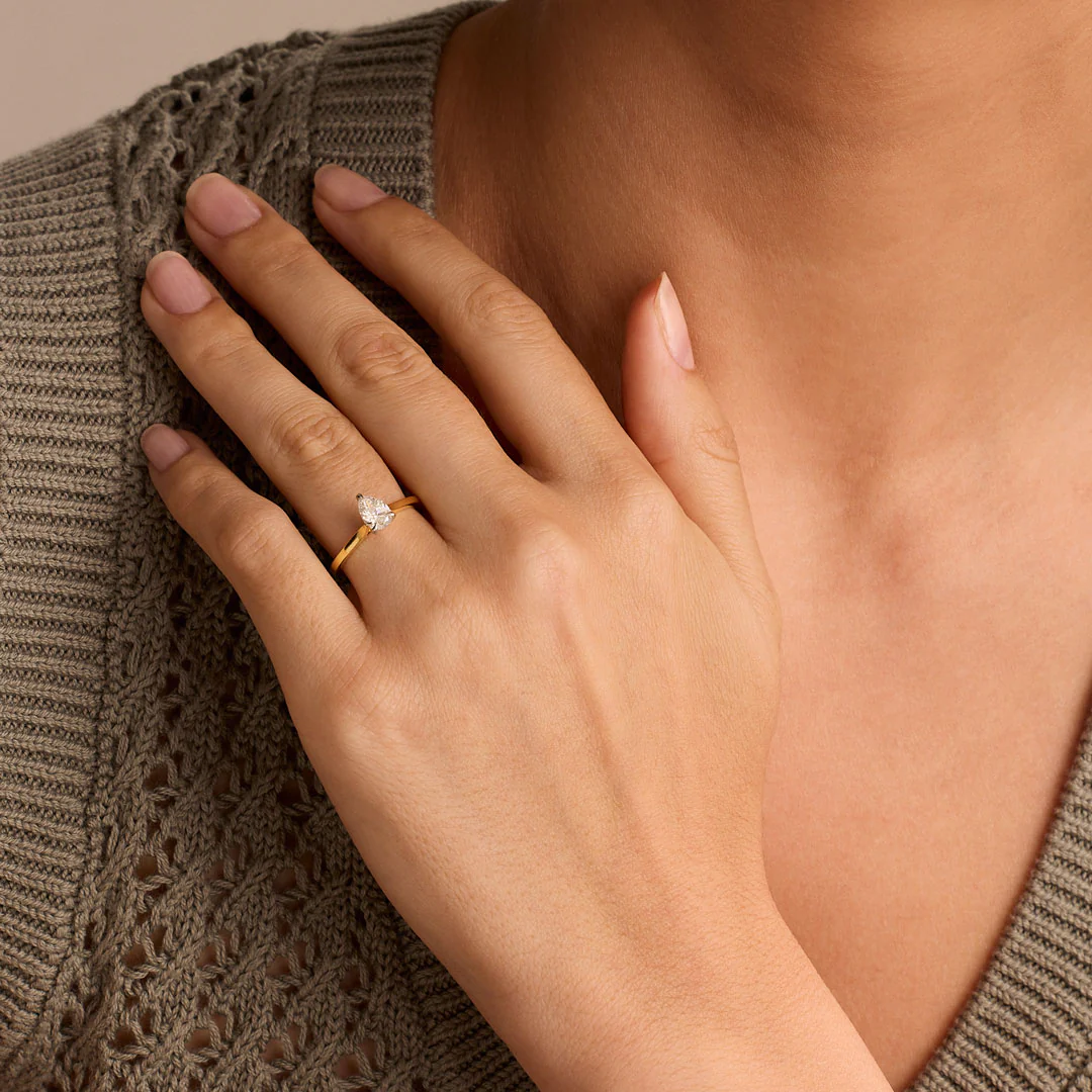 Signature Yellow Gold Pear Shape Diamond Engagement Ring - Image 2